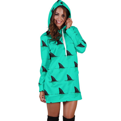 Shark Fin Pattern Women Hoodie Dress