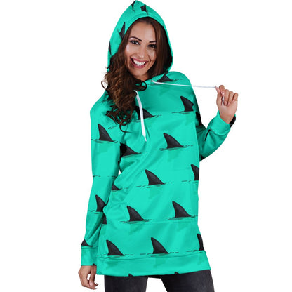 Shark Fin Pattern Women Hoodie Dress