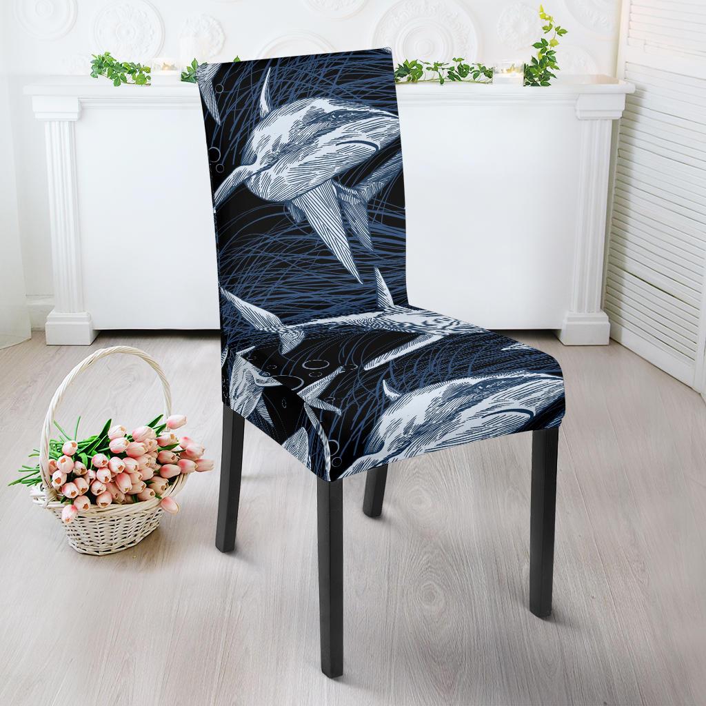 Shark Print Pattern Dining Chair Slipcover-JORJUNE.COM