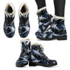 Shark Print Pattern Faux Fur Leather Boots