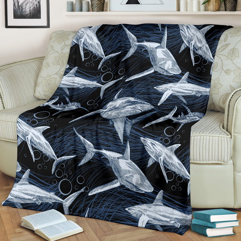 Shark Print Pattern Fleece Blanket