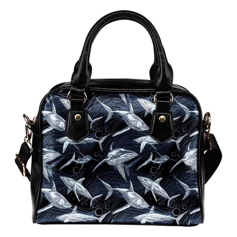Shark Print Pattern Leather Shoulder Handbag