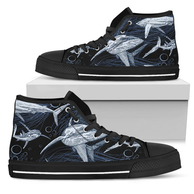 Shark Print Pattern Men High Top Shoes