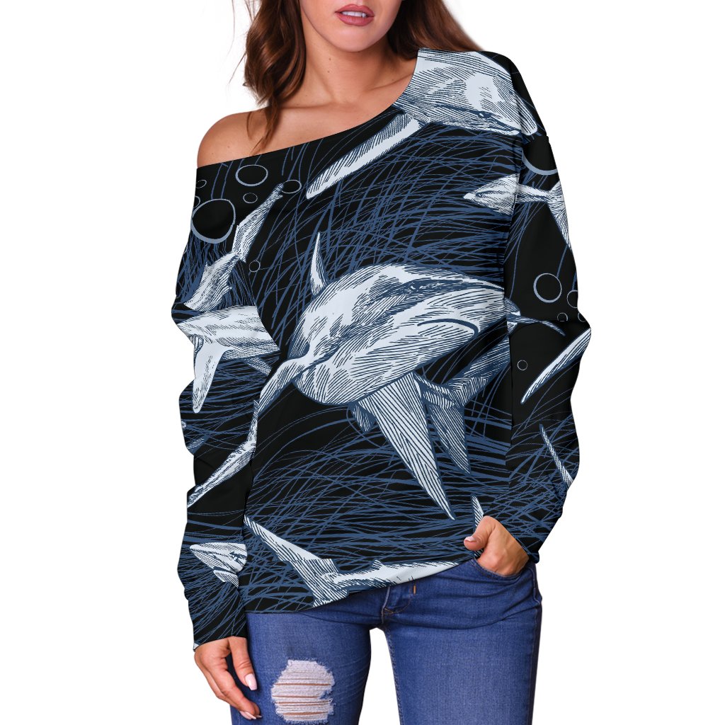 Shark Print Pattern Off Shoulder Sweatshirt