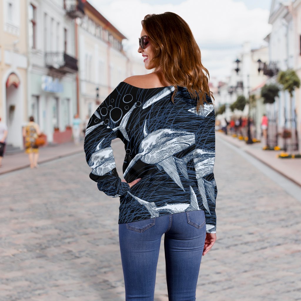 Shark Print Pattern Off Shoulder Sweatshirt