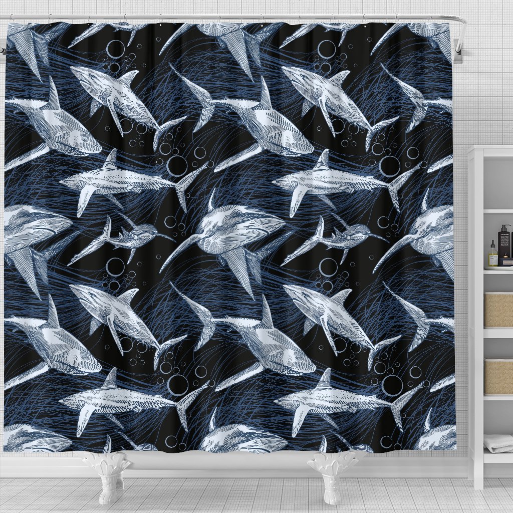 Shark Print Pattern Shower Curtain