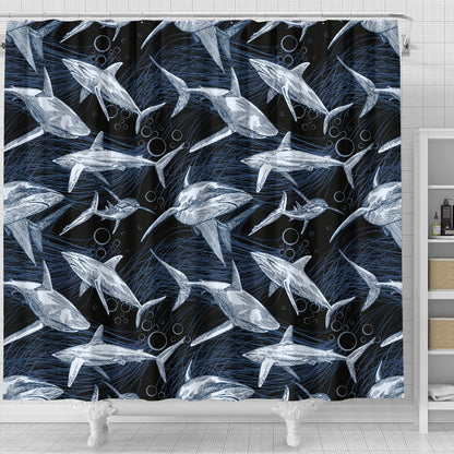 Shark Print Pattern Shower Curtain