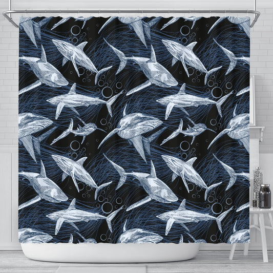 Shark Print Pattern Shower Curtain