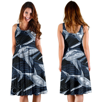 Shark Print Pattern Sleeveless Mini Dress