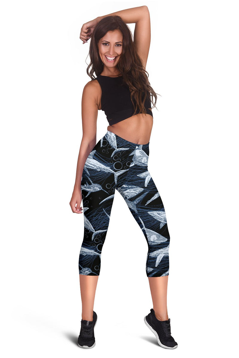 Shark Print Pattern Women Capris