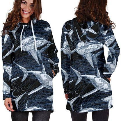Shark Print Pattern Women Hoodie Dress