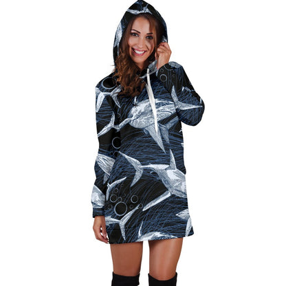 Shark Print Pattern Women Hoodie Dress