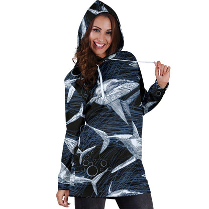 Shark Print Pattern Women Hoodie Dress