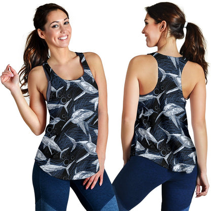 Shark Print Pattern Women Racerback Tank Top
