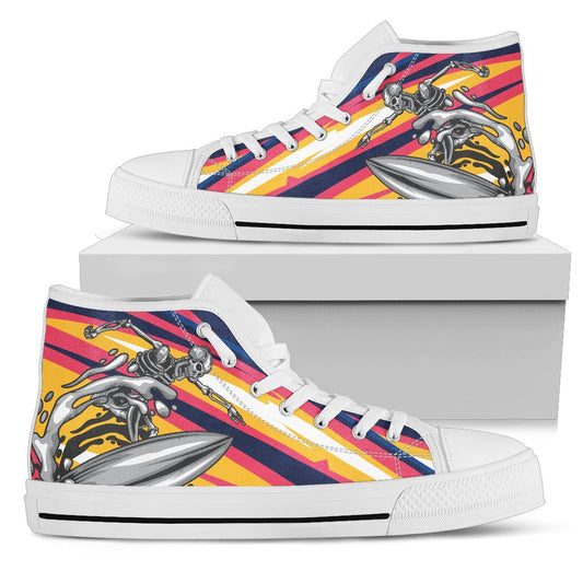 Skeleton Surfing Men High Top Canvas Shoes