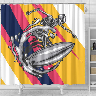 Skeleton Surfing Shower Curtain