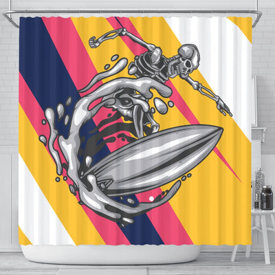 Skeleton Surfing Shower Curtain