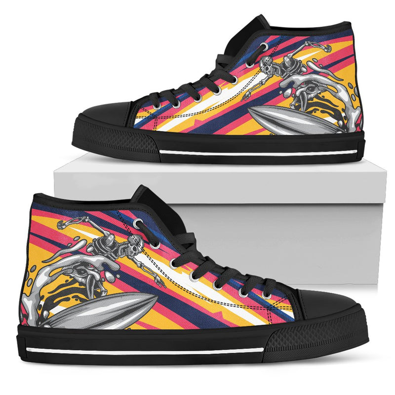 Skeleton Surfing Women High Top Canvas Shoes