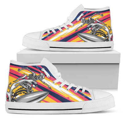 Skeleton Surfing Women High Top Canvas Shoes