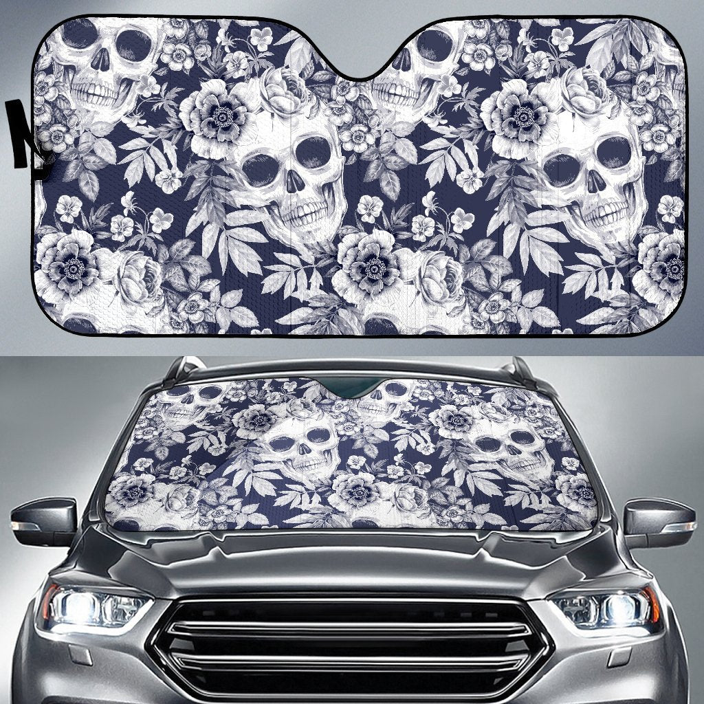 Skull Floral Beautiful Car Sun Shade-JorJune