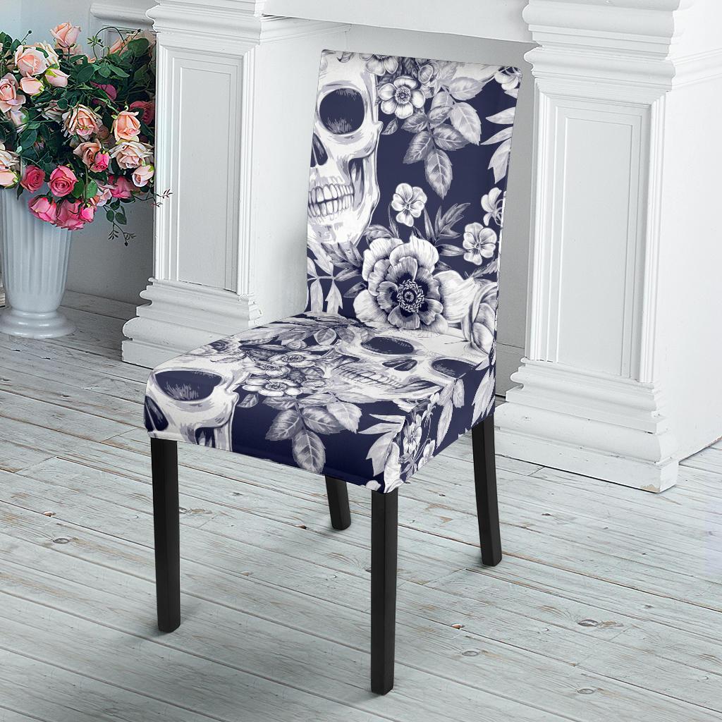 Skull Floral Beautiful Dining Chair Slipcover-JORJUNE.COM