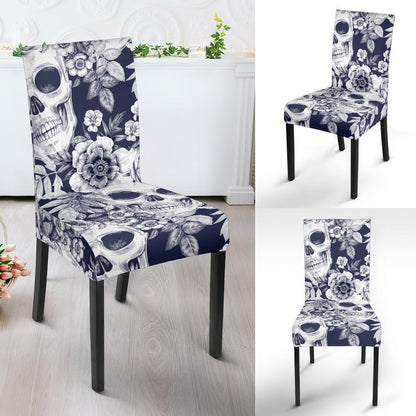 Skull Floral Beautiful Dining Chair Slipcover-JORJUNE.COM