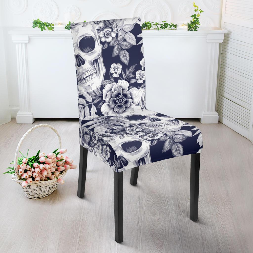 Skull Floral Beautiful Dining Chair Slipcover-JORJUNE.COM