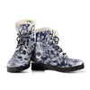 Skull Floral Beautiful Faux Fur Leather Boots