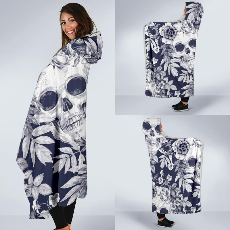 Skull Floral Beautiful Hooded Blanket-JORJUNE.COM