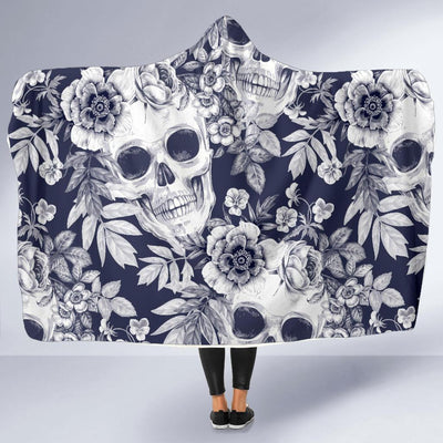 Skull Floral Beautiful Hooded Blanket-JORJUNE.COM