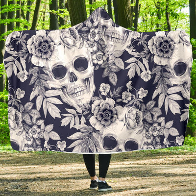 Skull Floral Beautiful Hooded Blanket-JORJUNE.COM