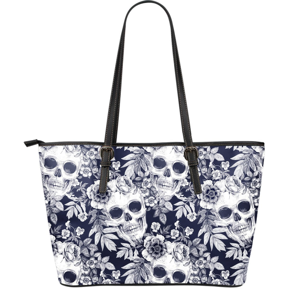 Skull Floral Beautiful Large Leather Tote Bag