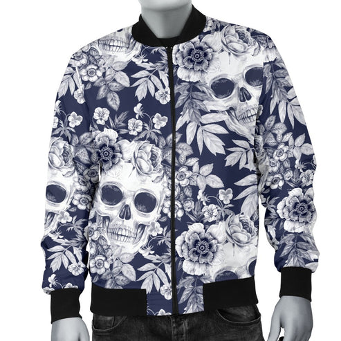 Floral Rose Sugar Skull Skeleton Girly Pattern Print Men's Bomber Jacket
