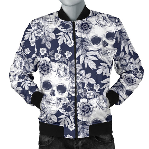 Skeleton Sugar Skull Girly Floral Rose Pattern Print Men's Bomber Jacket