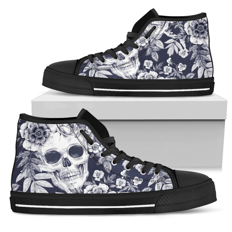 Skull Floral Beautiful Men High Top Shoes