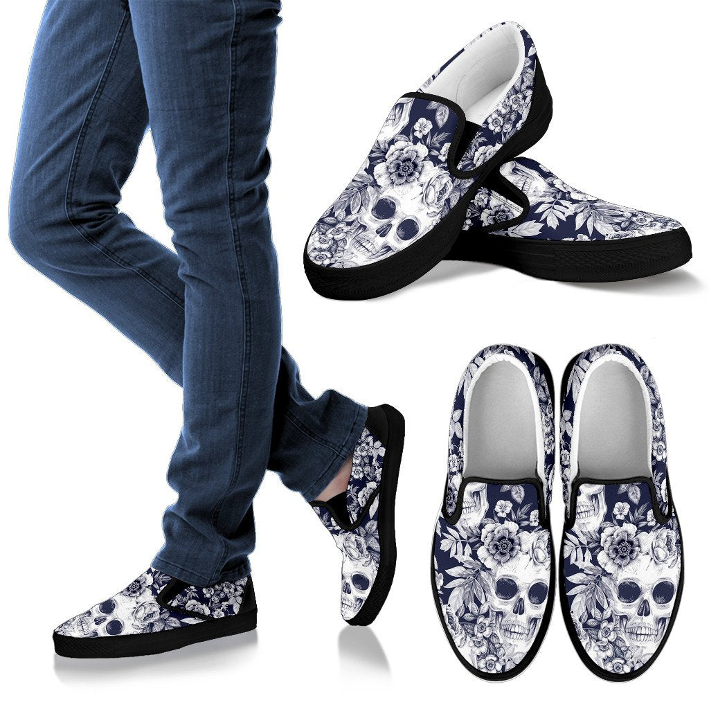 Skull Floral Beautiful Men Slip On Shoes