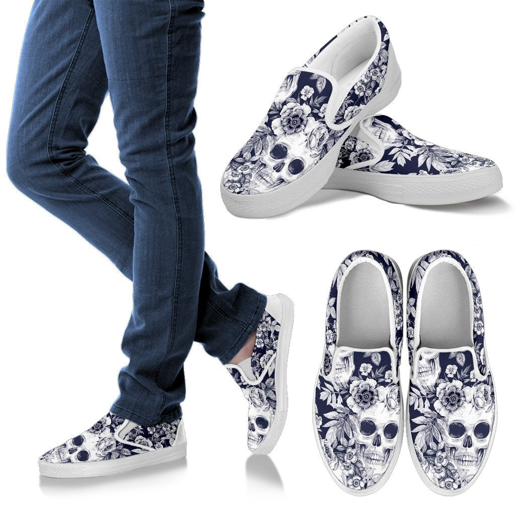 Skull Floral Beautiful Men Slip On Shoes