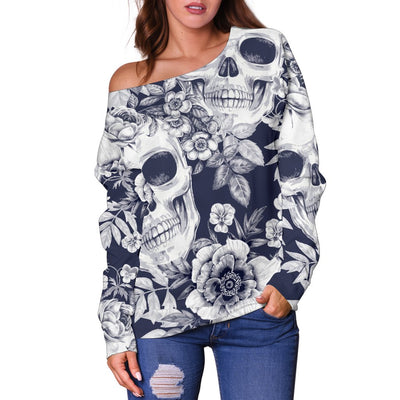 Skull Floral Beautiful Off Shoulder Sweatshirt