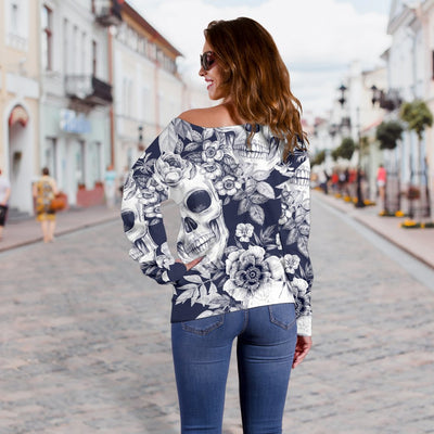 Skull Floral Beautiful Off Shoulder Sweatshirt