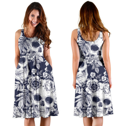 Skull Floral Beautiful Sleeveless Mini Dress