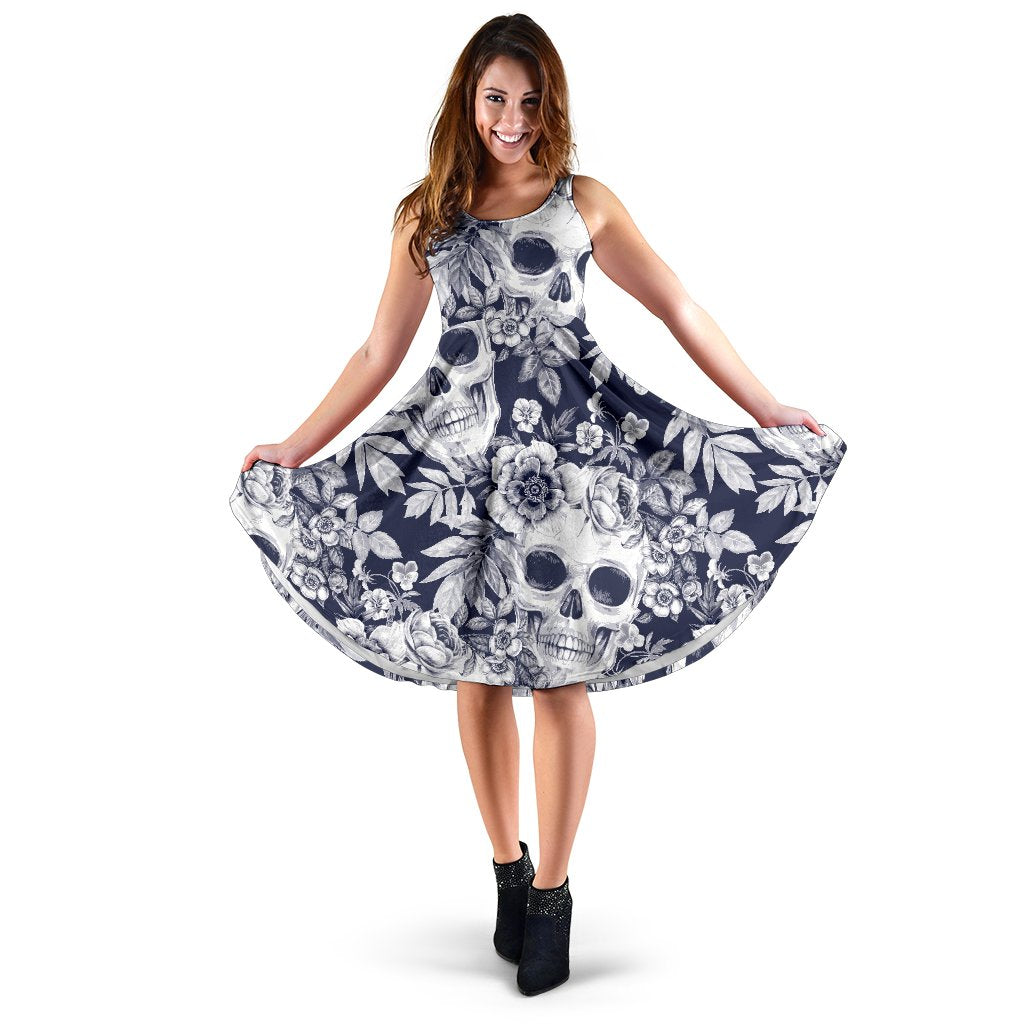 Skull Floral Beautiful Sleeveless Mini Dress