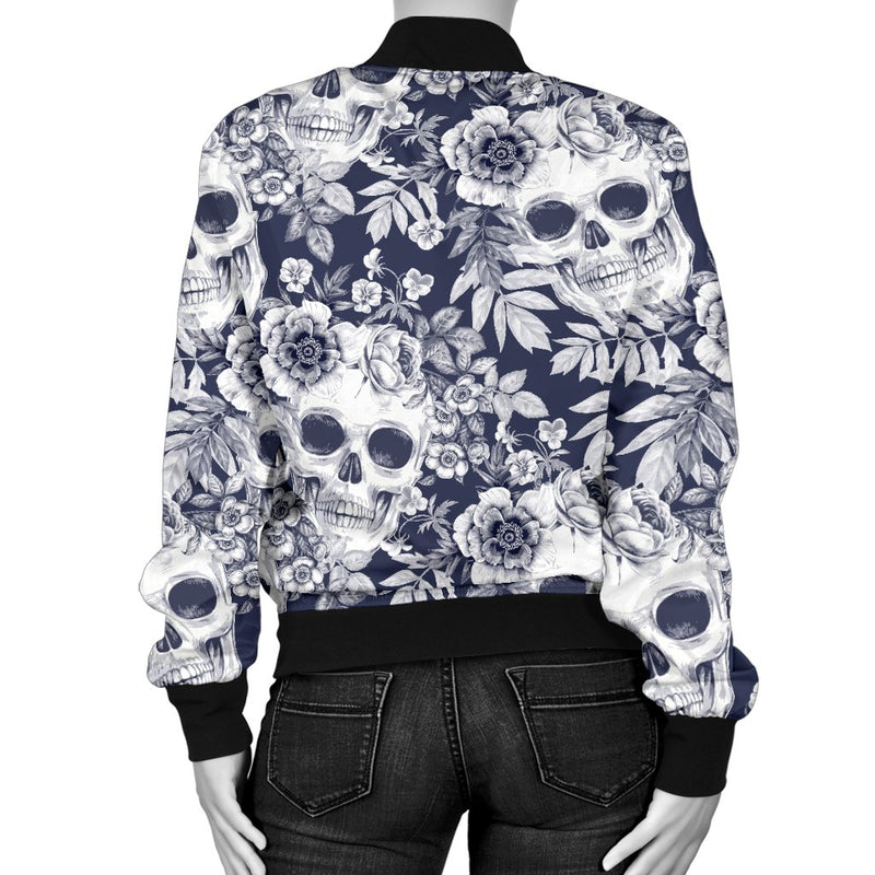 Skull Floral Beautiful Women Casual Bomber Jacket