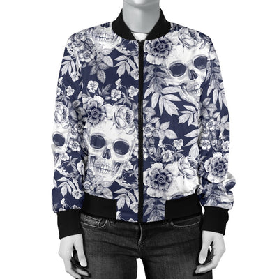 Skull Floral Beautiful Women Casual Bomber Jacket