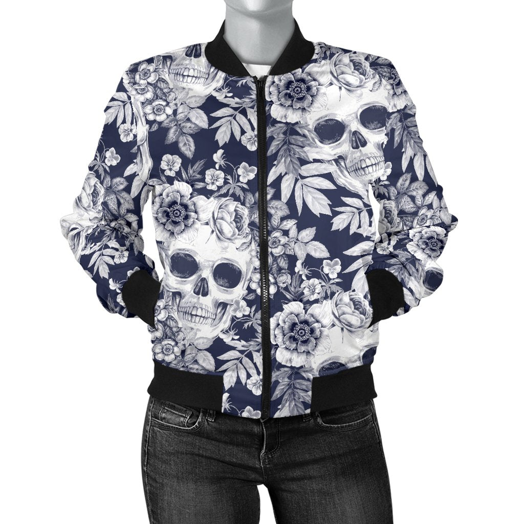 Skull Floral Beautiful Women Casual Bomber Jacket