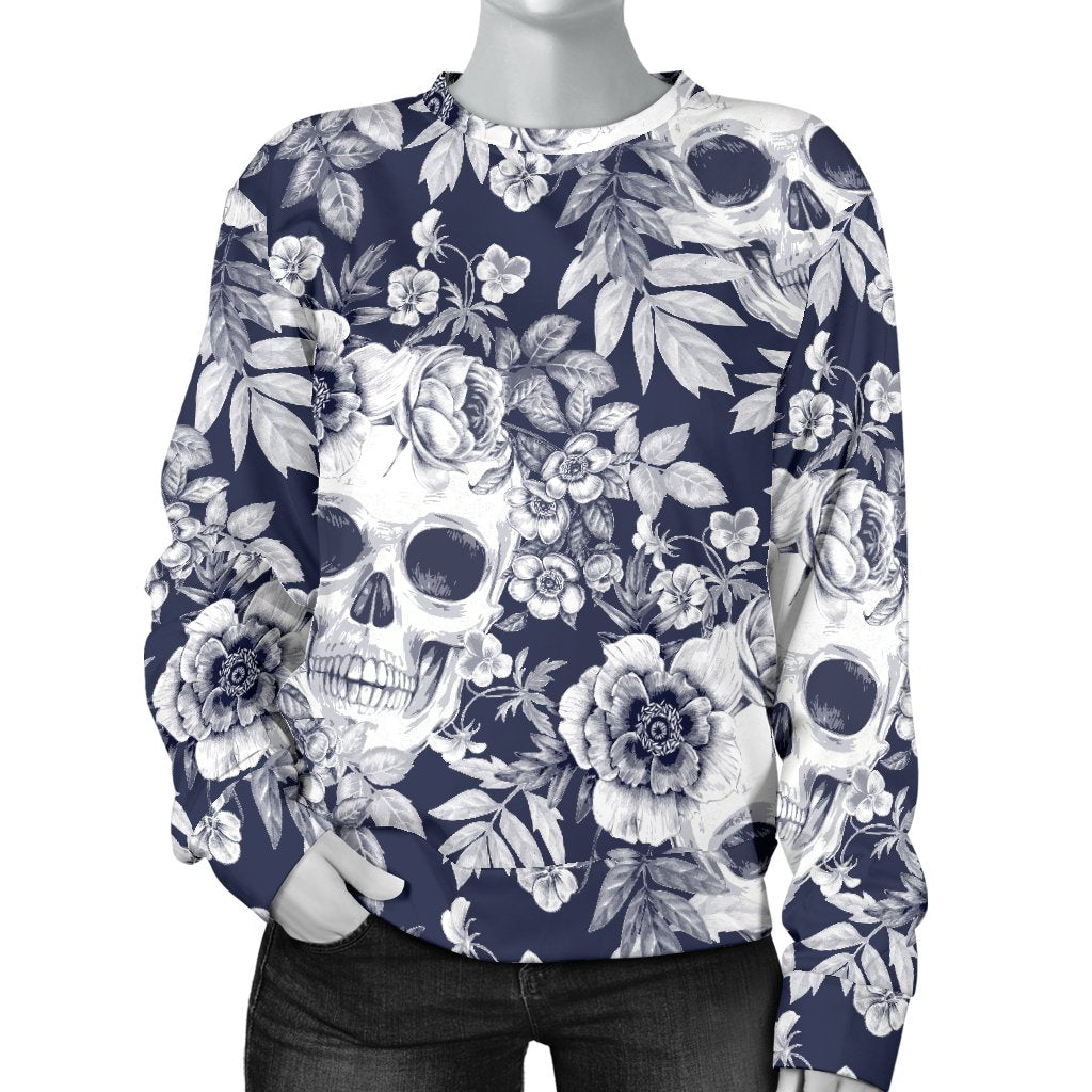 Skull Floral Beautiful Women Crewneck Sweatshirt