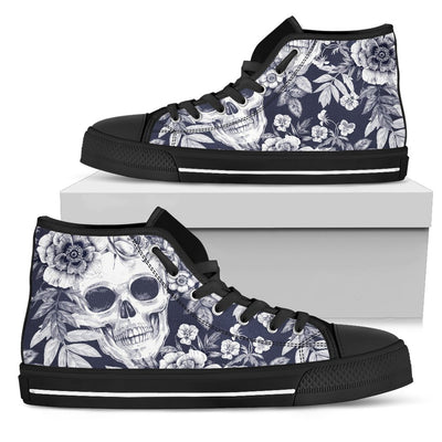 Skull Floral Beautiful Women High Top Shoes