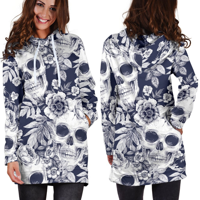 Skull Floral Beautiful Women Hoodie Dress