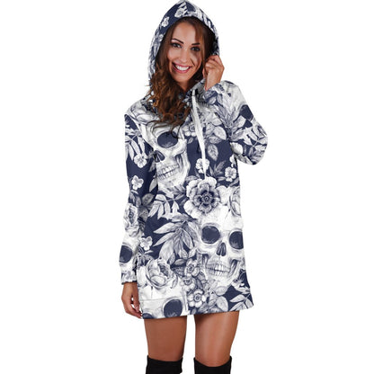 Skull Floral Beautiful Women Hoodie Dress