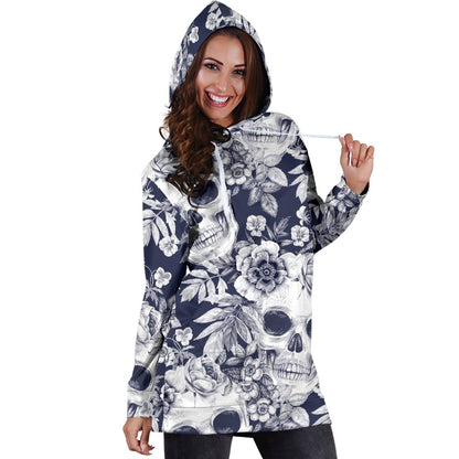 Skull Floral Beautiful Women Hoodie Dress