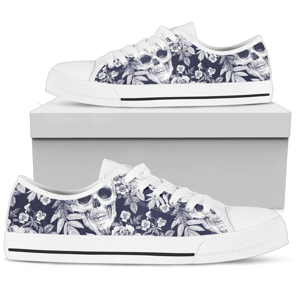 Skull Floral Beautiful Women Low Top Shoes
